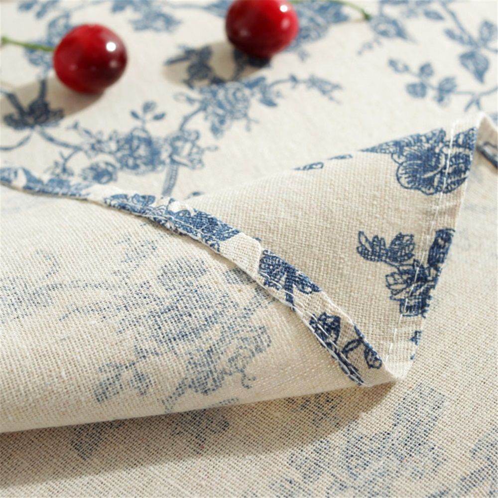 Cotton Vintage Round Tablecloth Floral Pastoral Table Cloth Washable Table Cover for Indoor&Outdoor,Farmhouse Decor,Picnic,Tabletop Decoration (Blue Floral, Round 55")