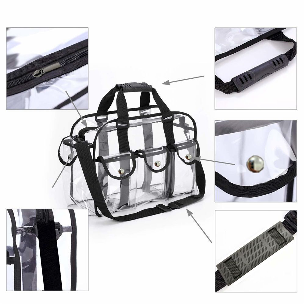 Wide Open Large Professional Clear PVC Travel Makeup Artist Set Bag Cosmetic Nails Beauty Bags Transparent Vinyl Tool Organizer Beach Bags Diaper Bag (Black)