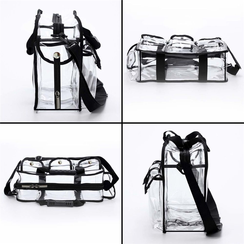 Wide Open Large Professional Clear PVC Travel Makeup Artist Set Bag Cosmetic Nails Beauty Bags Transparent Vinyl Tool Organizer Beach Bags Diaper Bag (Black)