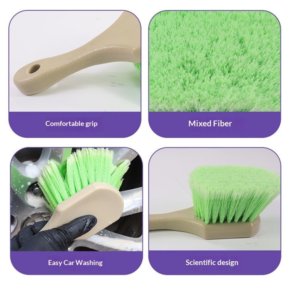2x Car Detailing Brush 8.26in Flagged Bristles Tyre Wheel Wash Green