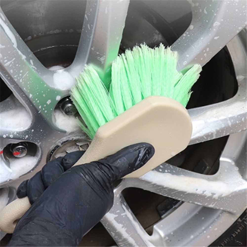 2x Car Detailing Brush 8.26in Flagged Bristles Tyre Wheel Wash Green