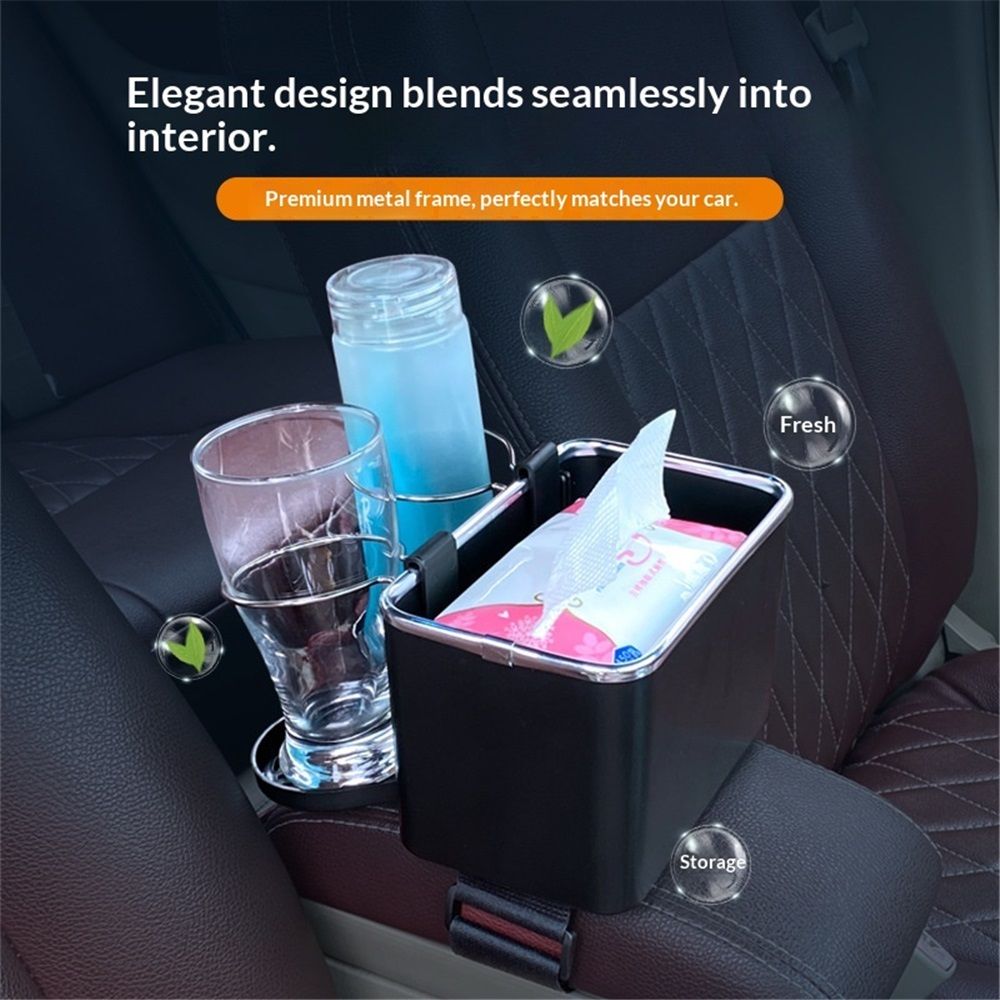 Car Armrest Storage Box with 2 Cup Holders - New Between Car Seat Organizer with Cup Holder, Universal Cars Arm Rest Storage Box Organizer Center Console Cupholders Tissue Boxs Holders (Black)