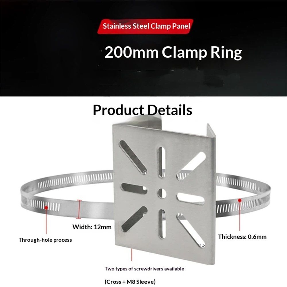 Universal Vertical Pole Mount for Security Camera, Stainless Steel Mounting Corner Bracket with 3 Loop Pipe Clamps, Suitable for CCTV Cameras LED Wall/Stage Lights, Solar Panels