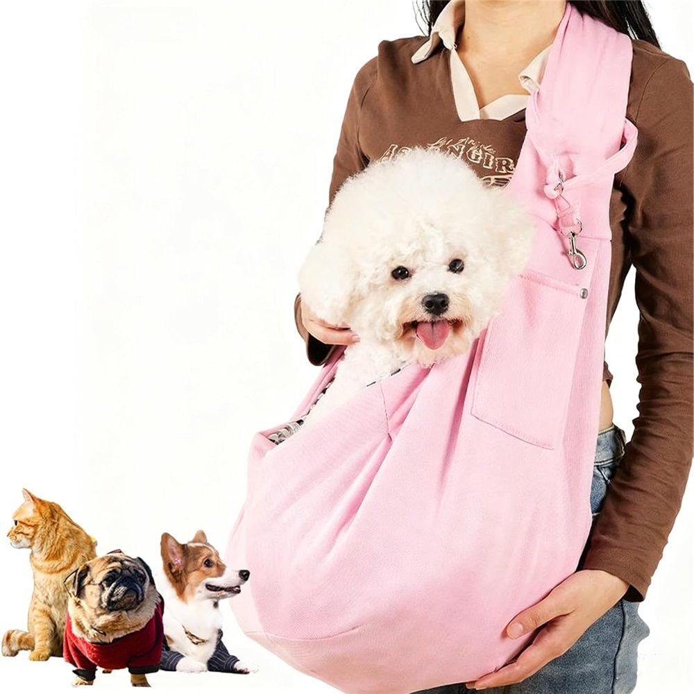 Small Dog Sling Carrier - Zipper Pocket & Adjustable Strap - Suitable for Everyday Travel Small Dogs and Cats (pink)