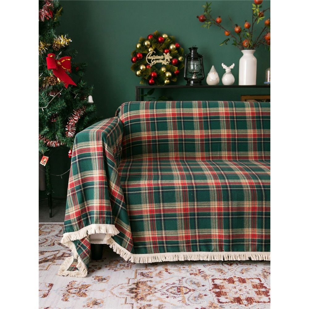 Plaid Couch Cover Checkered Sofa Covers Decorations Green and Red Grid Couch Cover for Farmhouse Home Decor Couch Protector for Dogs, 71"x 118"