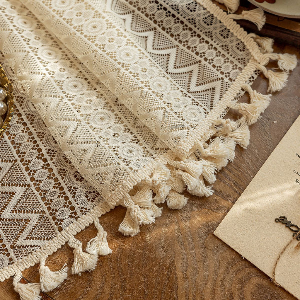 2 pack Boho Semi Sheer Curtains 55 inch Length 2 Panel Set for Bedroom & Farmhouse, Bohemian Light Filtering Privacy Drapes Tassels Shabby Chic Embroidery Window Curtains