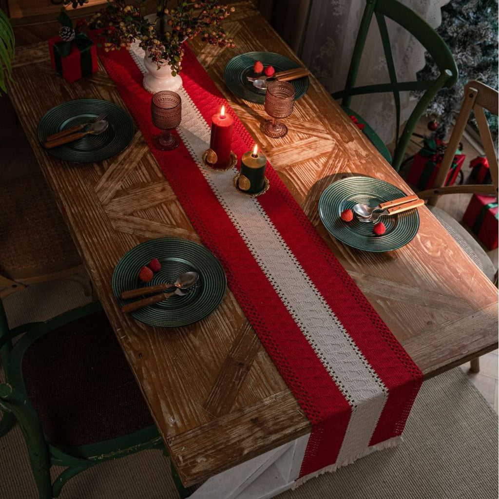 Table Runner for Home Decor with Tassels 72 Inches Long Farmhouse Red Rustic Boho Table Runner Table Decoration for Living Room Bridal Shower(12x72 Inches)