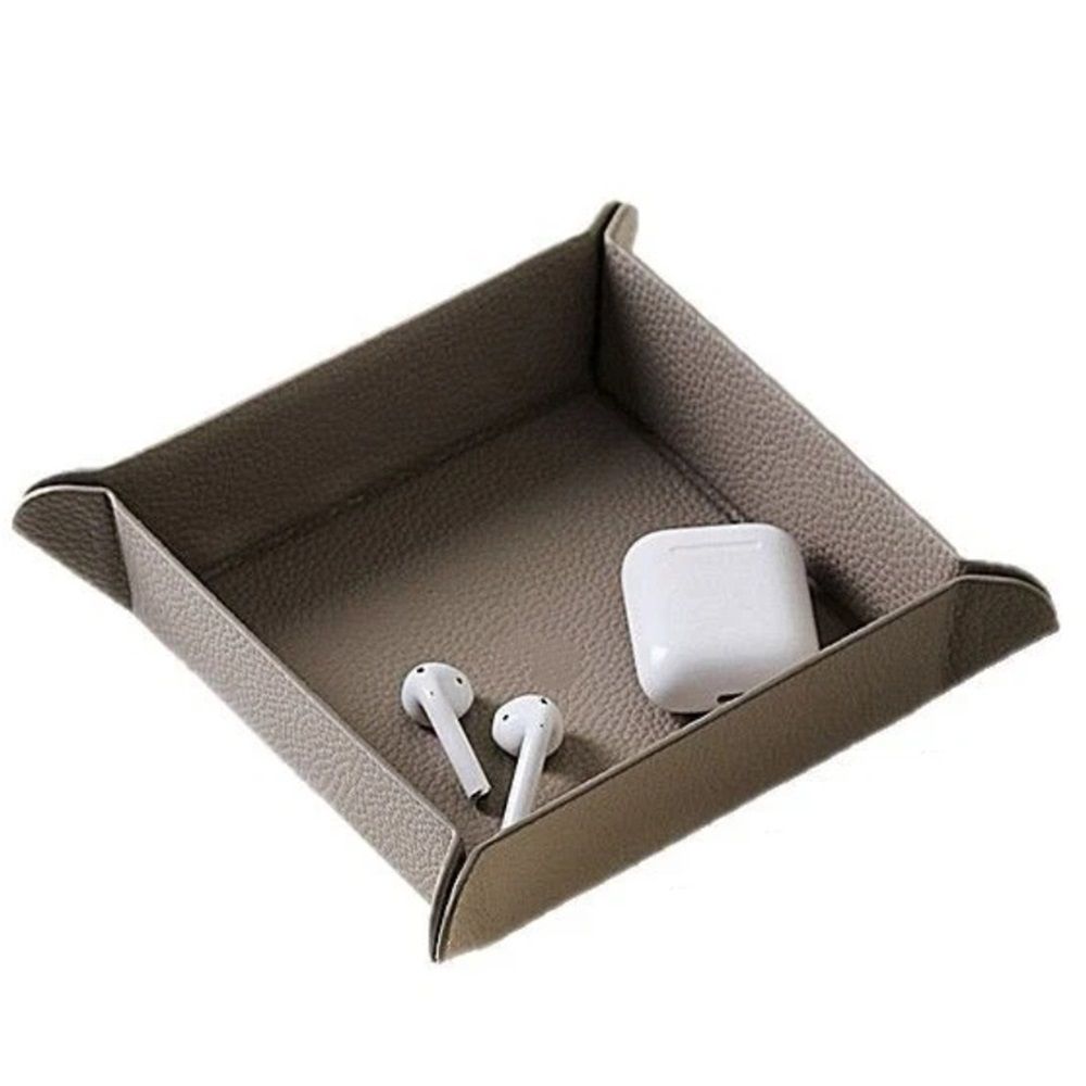 Tray for Men Women, Nightstand Organizer Vanity Catchall Holder for Dresser Desk Storage Bedside, Travel PU Leather Jewelry Key Bowl Coin Watches and Candy Entryway Tray - Banjiu Grey
