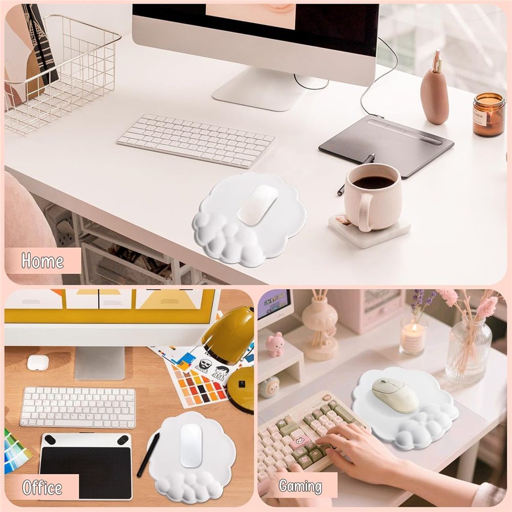 2 pack Mouse Pad Wrist Support with Surface,Cloud Wrist Rest Mousepad with Memory Foam,Non-Slip Base Mouse Pad for Home Office Laptop Easy Pain Relief (Cloud White)