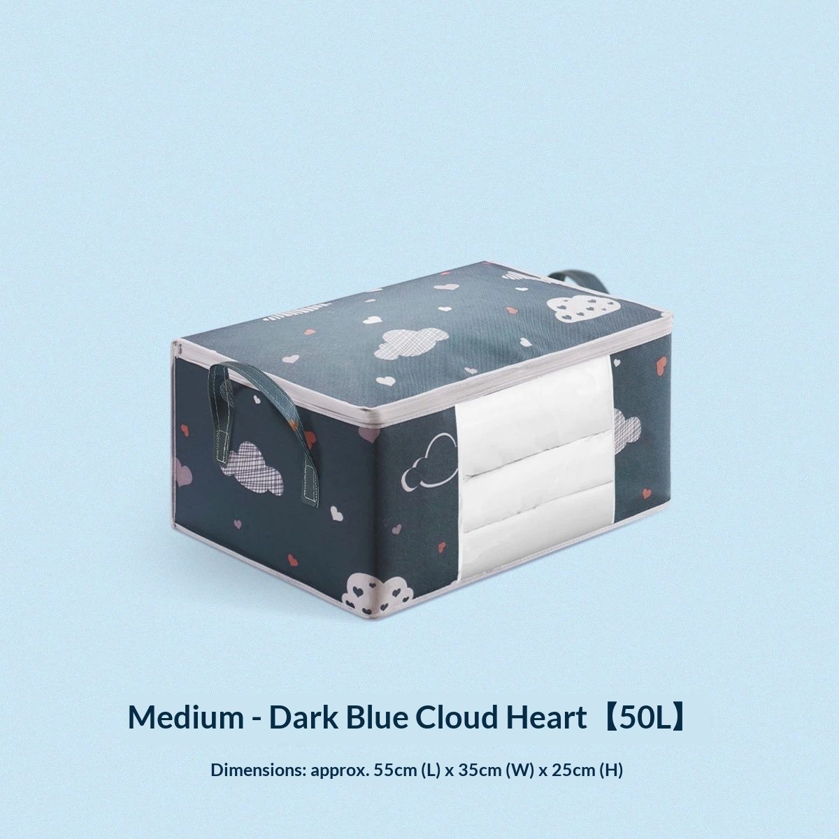 3 Pcs Foldable Storage Bag Organizer with Reinforced Handle,Clear Window,Zipper Closure,Moving Bags and Storage Containers for Bedding,Comforters,Clothing,Navy Blue.（only bags）