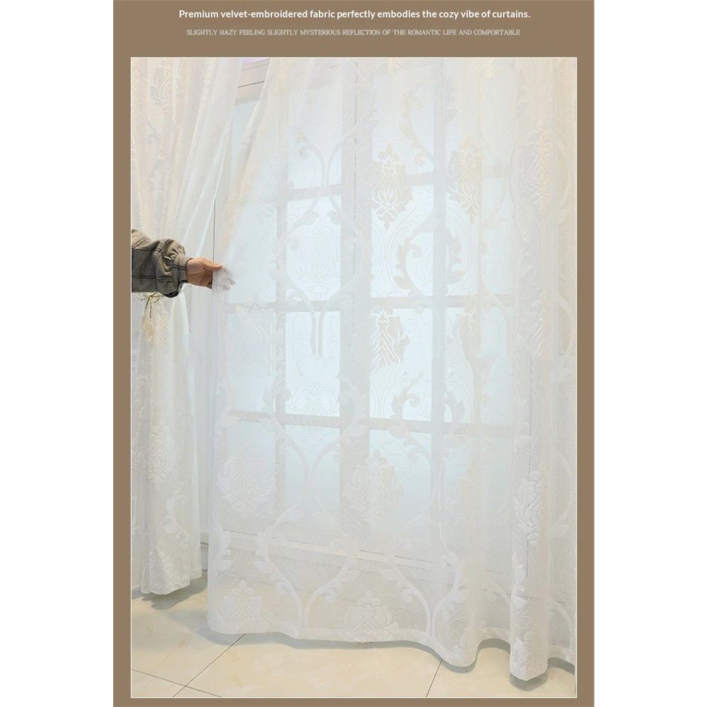 White Sheer Curtains 200cm Long for Living Room - Pattern Embroidered Leaf Light Filtering Grommet Window Semi Sheer Voile Spring Decor Drapes, Each Panel 100*200cm