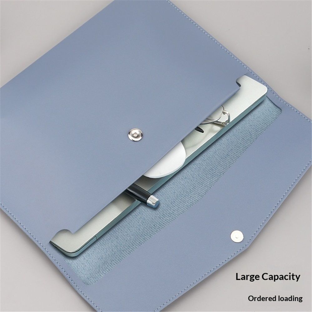 Expanding A4 Document File PU Leather Envelope Case Holder-Large Size Pockets for Paper Bills Stationery Tablet and PC, Work Study Traveling (Light Blue)