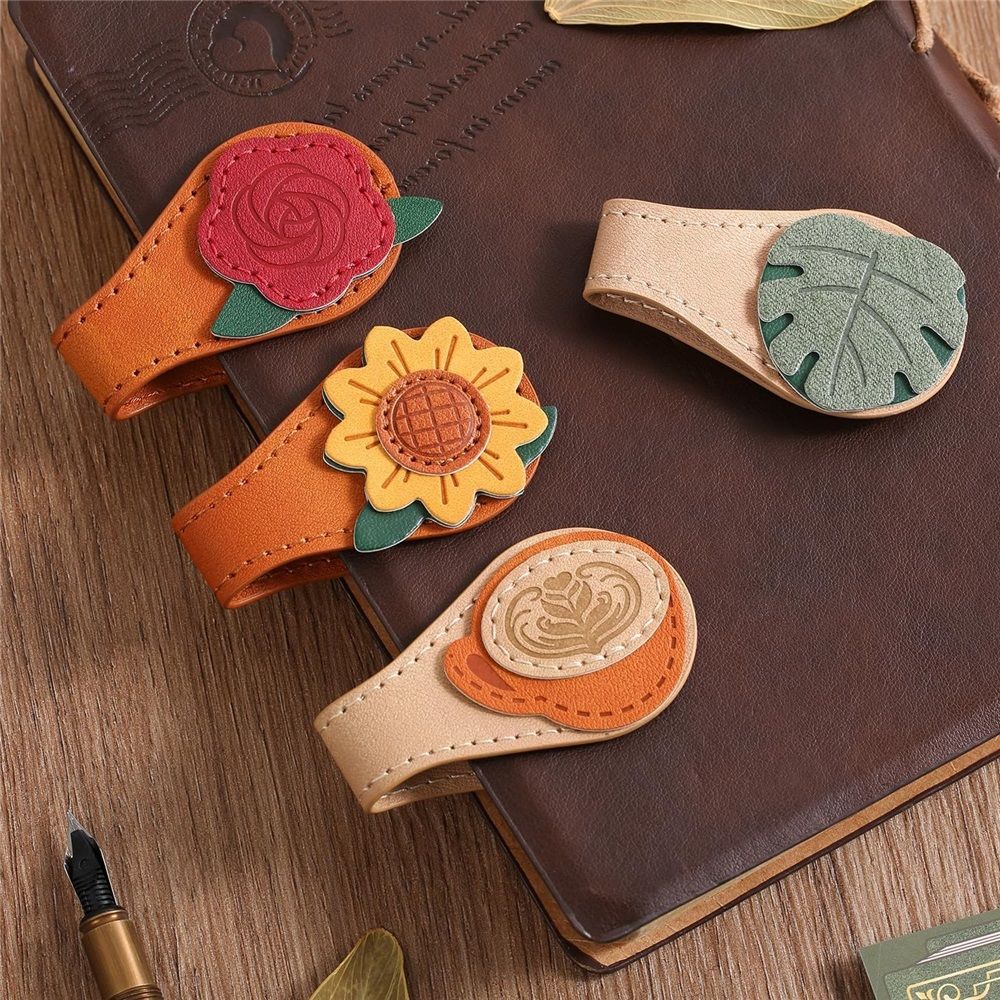 4 PCS Vintage Magnetic Leather Bookmark, Leather Magnetic Bookmarks for Women, Magnetic PU Bookmarks Clip Book Accessories