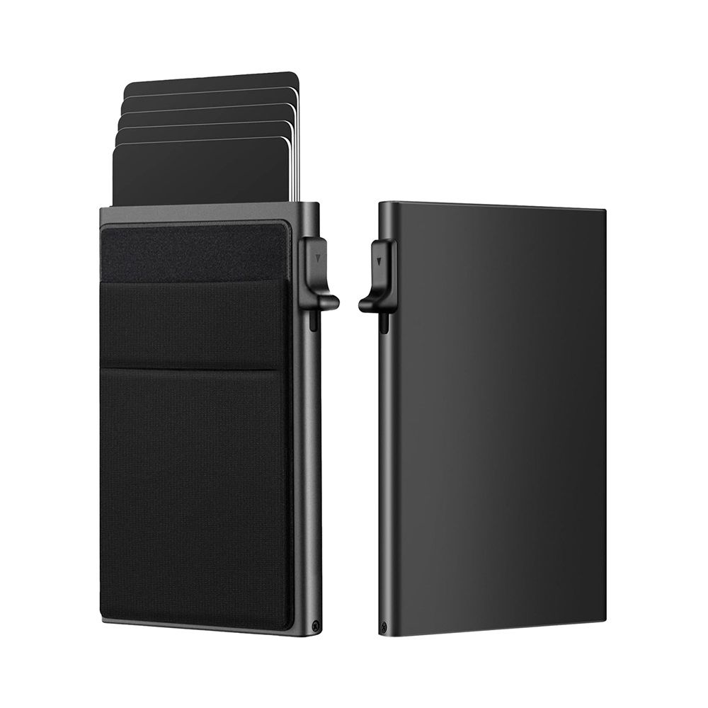 Small Slim Wallet aluminum alloy Business Card Holder for Men, Pop Up Minimalist Card Credit Wallet, RFID Blocking - Black（only one wallet）