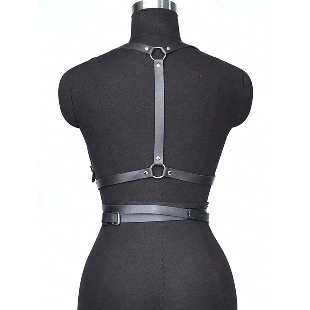 Punk Waist Belt Women PU Leather Skinny Body Adjustable Belts with Gothic Circle for Party, Nightclub, Dating