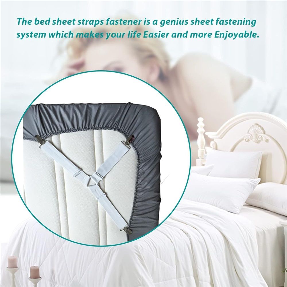 8 pack Bed Sheet Retainer Straps,Elasticated Adjustable Mattress Fitted Sheet Clips,Sheet Holder and Mattress Firm and Tight,for Anti-Slip and Anti-Wrinkle Sheets,Suitable of Mattresses,White