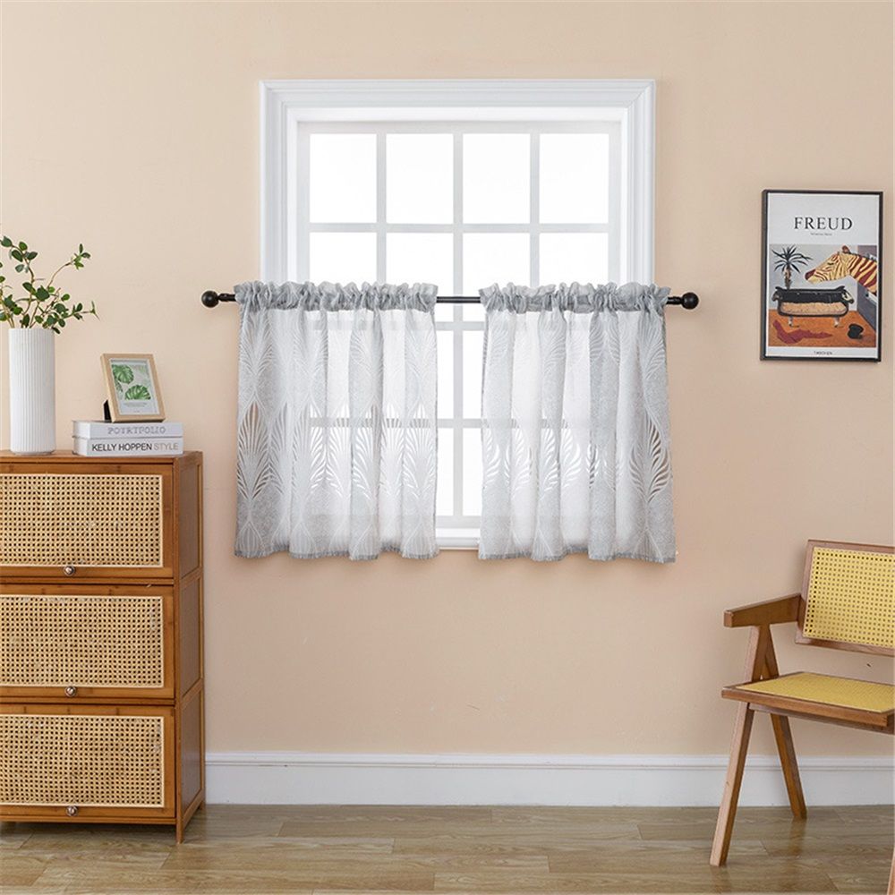 2 pack Half Window Sheer Curtain Valance - Rod Pocket Drape Extra Wide for Small Window Kitchen Cafe Panel 130*41cm