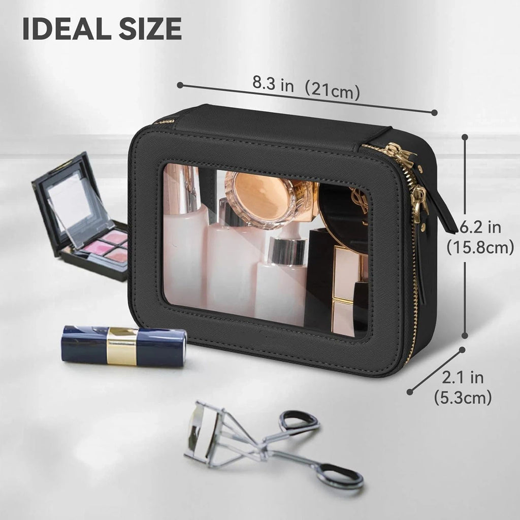 Makeup Bag Cosmetic Organizer Case Waterproof Travel Toiletry Bag Skincare Pouch with Zippers (Black)