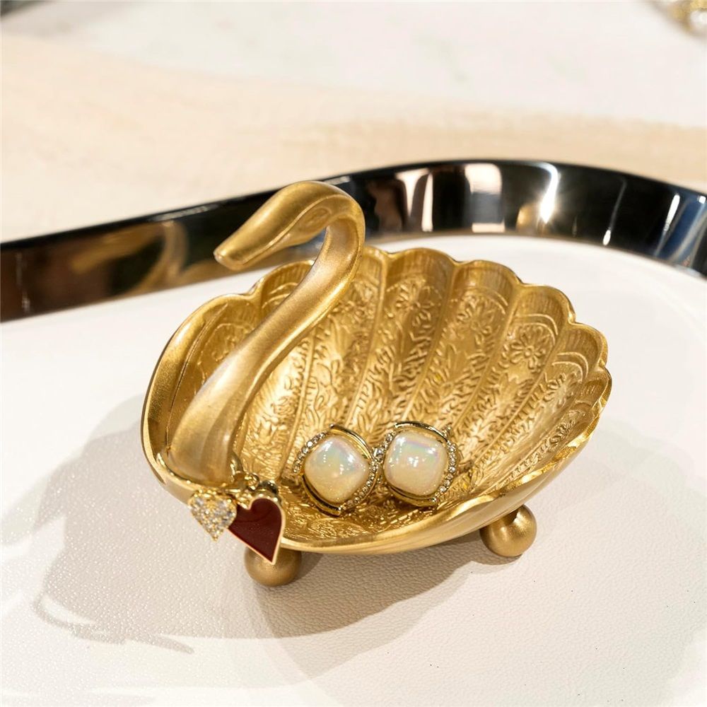 Swan Brass Jewelry Dish Tray,Gold Decorative Ring and Trinket Holder-Decorative Trinket Dish for Rings Earrings Necklaces Bracelet Watch Keys, Birthday Mother's Day Gift（only Fruit Plate）
