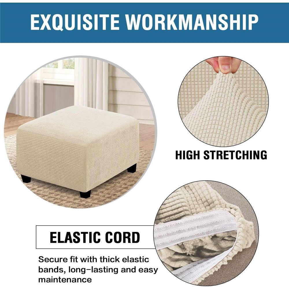 Stretch Cover Slipcover Sofa Cover Footstool Protector Storage Ottoman Covers Furniture Protector Soft Rectangle slipcover with Elastic Bottom (Length and width, 60-76 cm, height, 38-45cm, Beige)