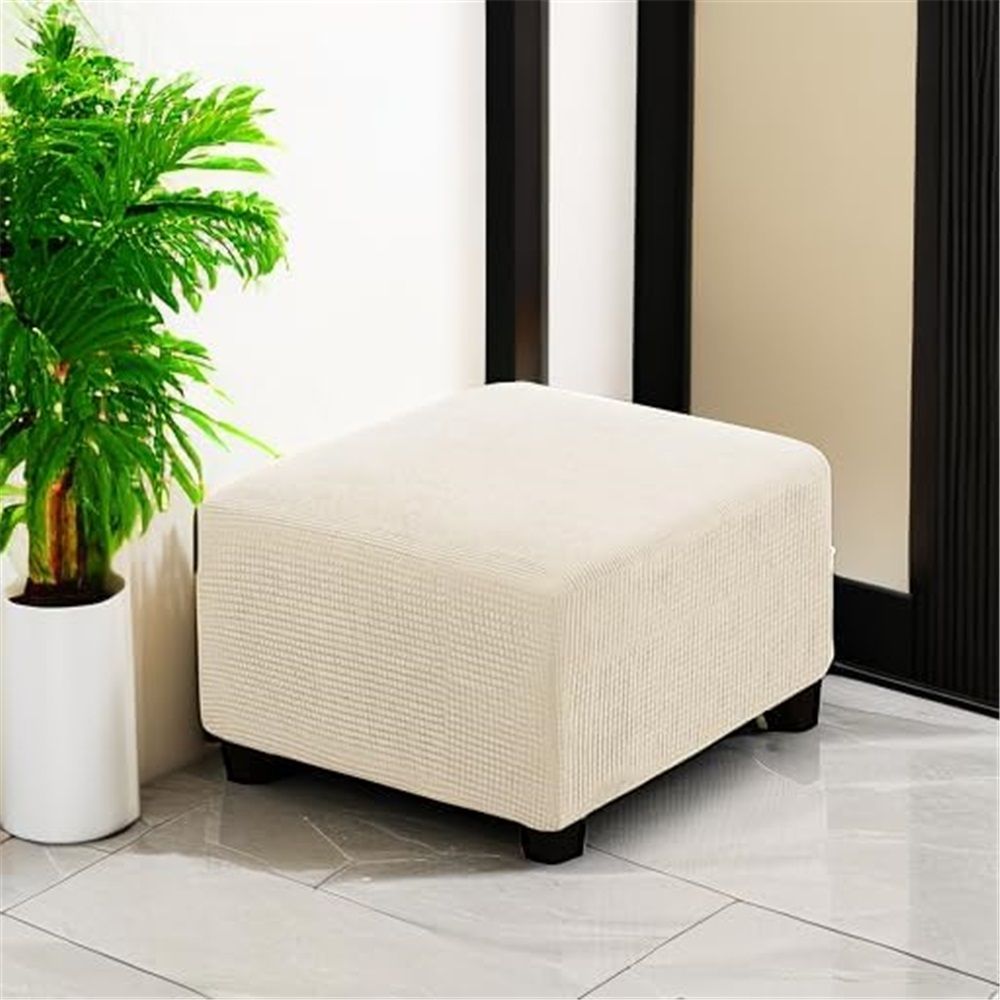 Stretch Cover Slipcover Sofa Cover Footstool Protector Storage Ottoman Covers Furniture Protector Soft Rectangle slipcover with Elastic Bottom (Length and width, 60-76 cm, height, 38-45cm, Beige)