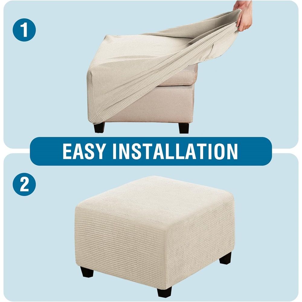 Stretch Cover Slipcover Sofa Cover Footstool Protector Storage Ottoman Covers Furniture Protector Soft Rectangle slipcover with Elastic Bottom (Length and width, 60-76 cm, height, 38-45cm, Beige)