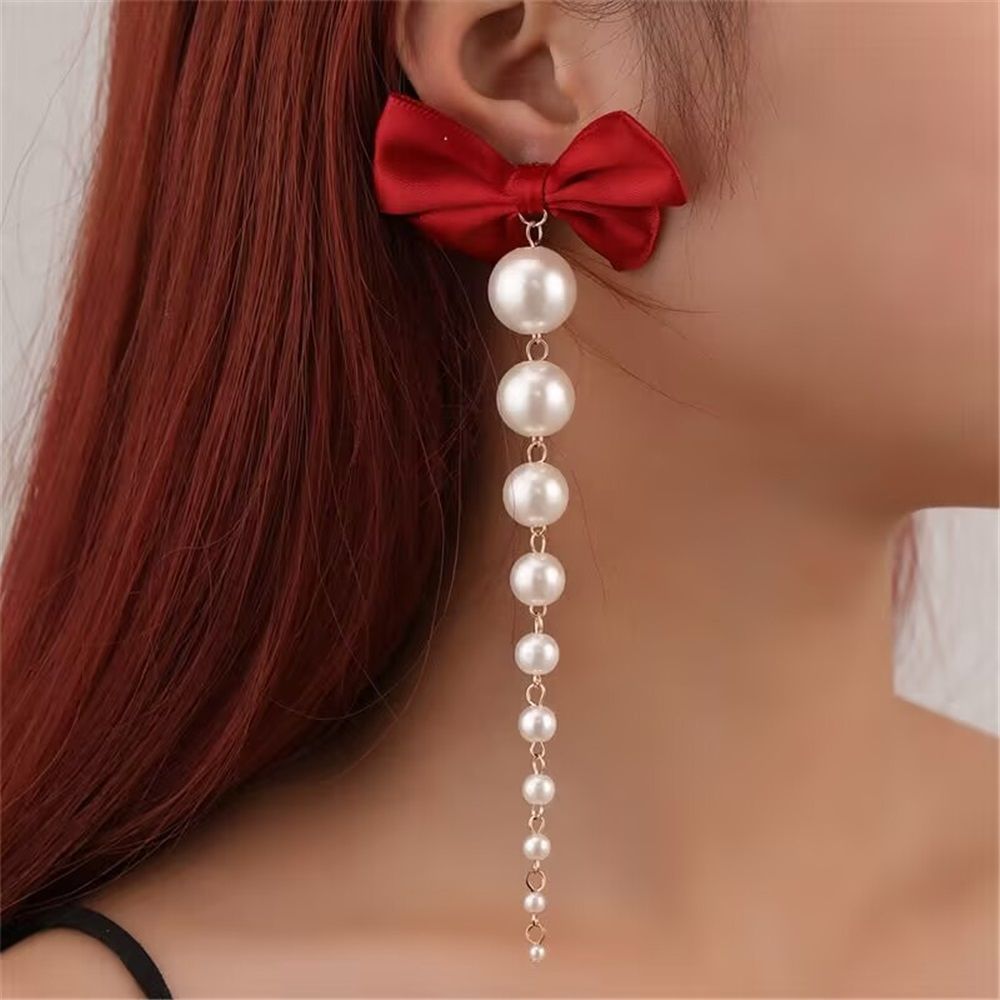 2 pairs Long Earrings for Women Boho Tassel Earrings for Women Bridal Wedding Party Valentine Day Gifts（red）