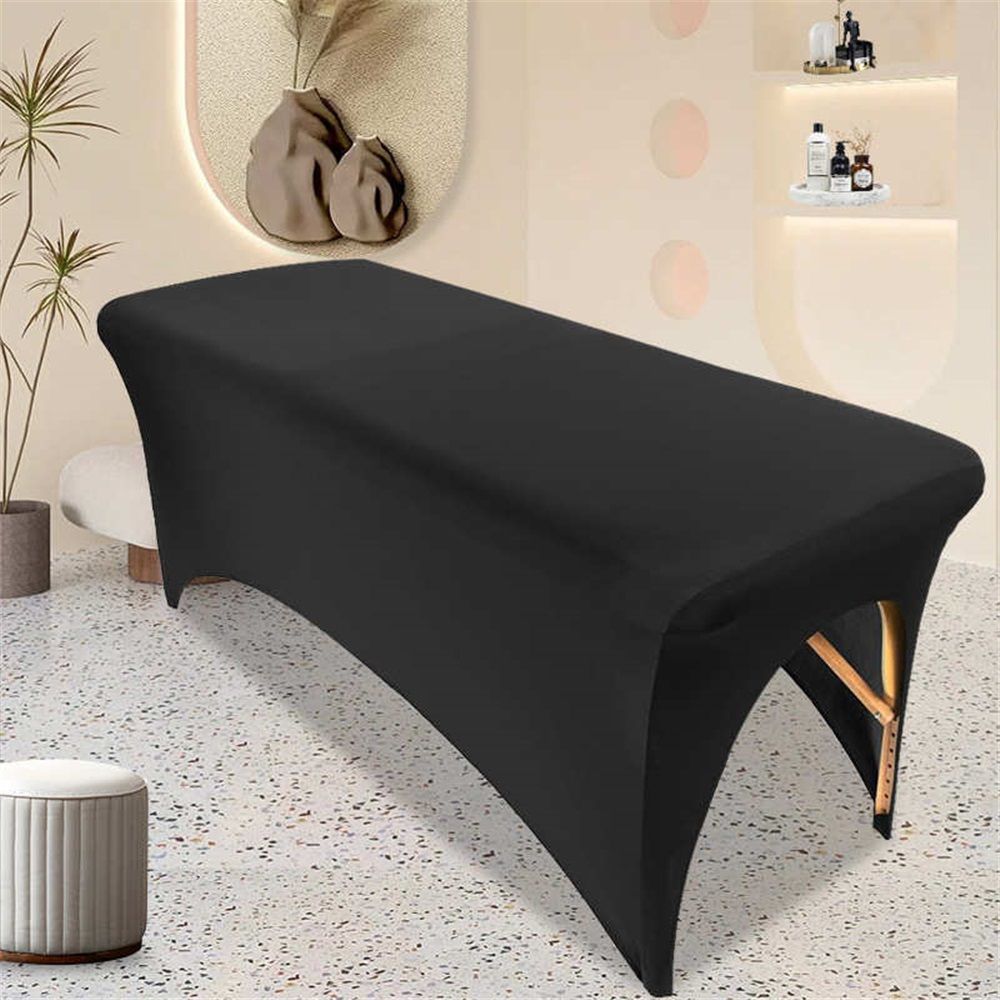 Black Bed Cover Massage Table Cover Protector with Cut-Out for Leg Room, Stretch Rectangular Table Cover for 6FT Eyelash Extension Bed/Spa Bed/Message Bed(Strong Elasticity，Only bed cover)