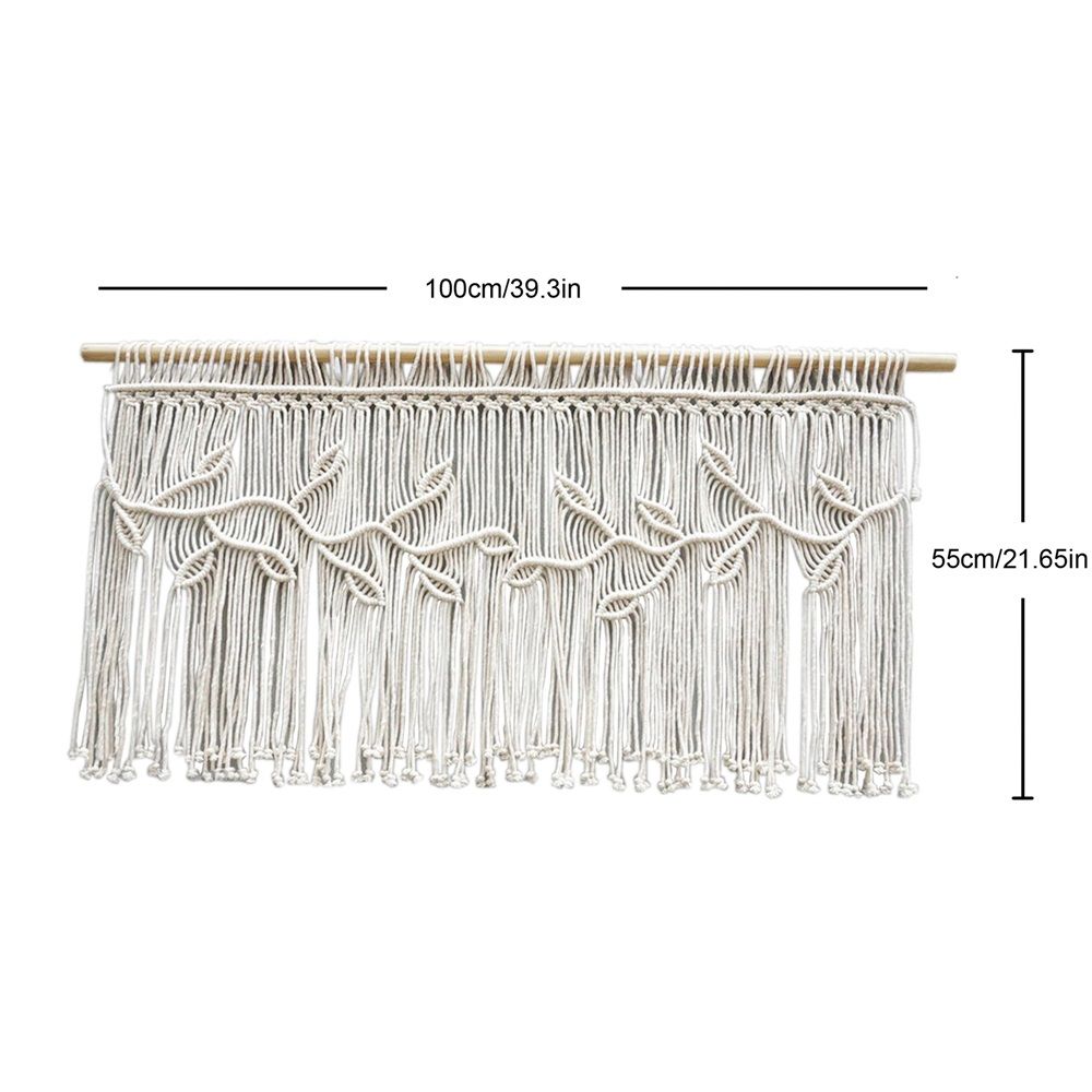 Curtain for Windows 100*55cm Farmhouse Boho Curtains for Bedroom Window Valance with Tassels Leaf Valance Treatments for Bedroom Livingroom Kitchen Bathroom Wall Decor（rodless）