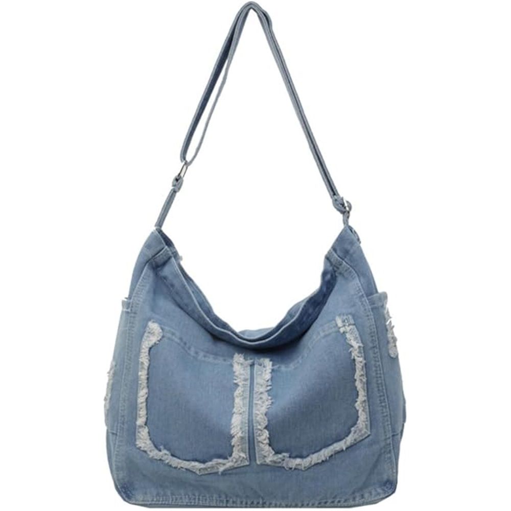 Denim Tote Bag for Women Blue Large Jean Casual Shoulder Purse Crossbody Handbag, Purse Casual Work Handbag Top Handle Satchel