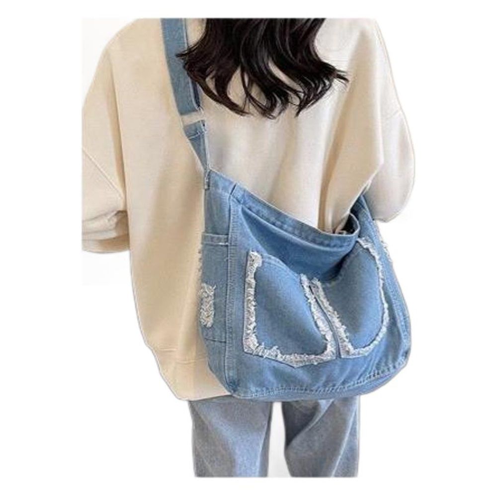 Denim Tote Bag for Women Blue Large Jean Casual Shoulder Purse Crossbody Handbag, Purse Casual Work Handbag Top Handle Satchel