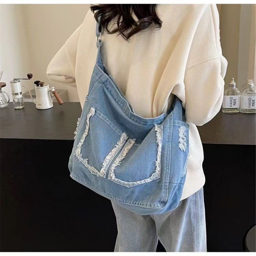 Denim Tote Bag for Women Blue Large Jean Casual Shoulder Purse Crossbody Handbag, Purse Casual Work Handbag Top Handle Satchel