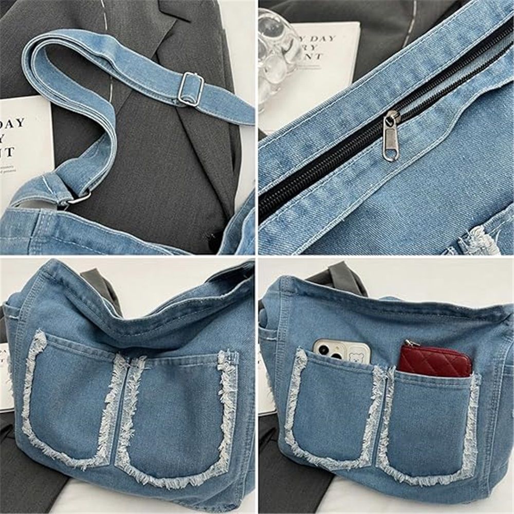 Denim Tote Bag for Women Blue Large Jean Casual Shoulder Purse Crossbody Handbag, Purse Casual Work Handbag Top Handle Satchel