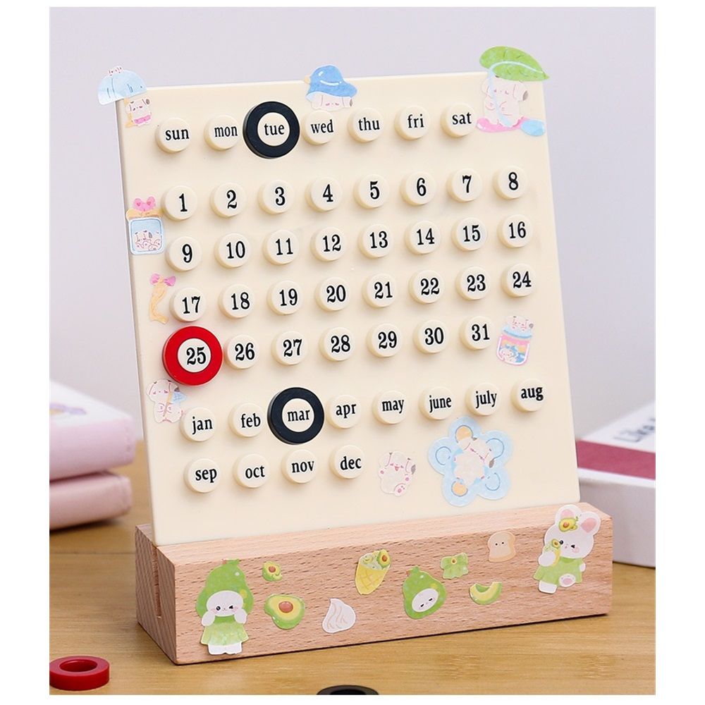 Fashion Perpetual Calendar DIY Ring Reusable Handmade Date Record Desk Calendar for Office Supplies Home Shops Decoration Accessories (white,Send a random sticker)