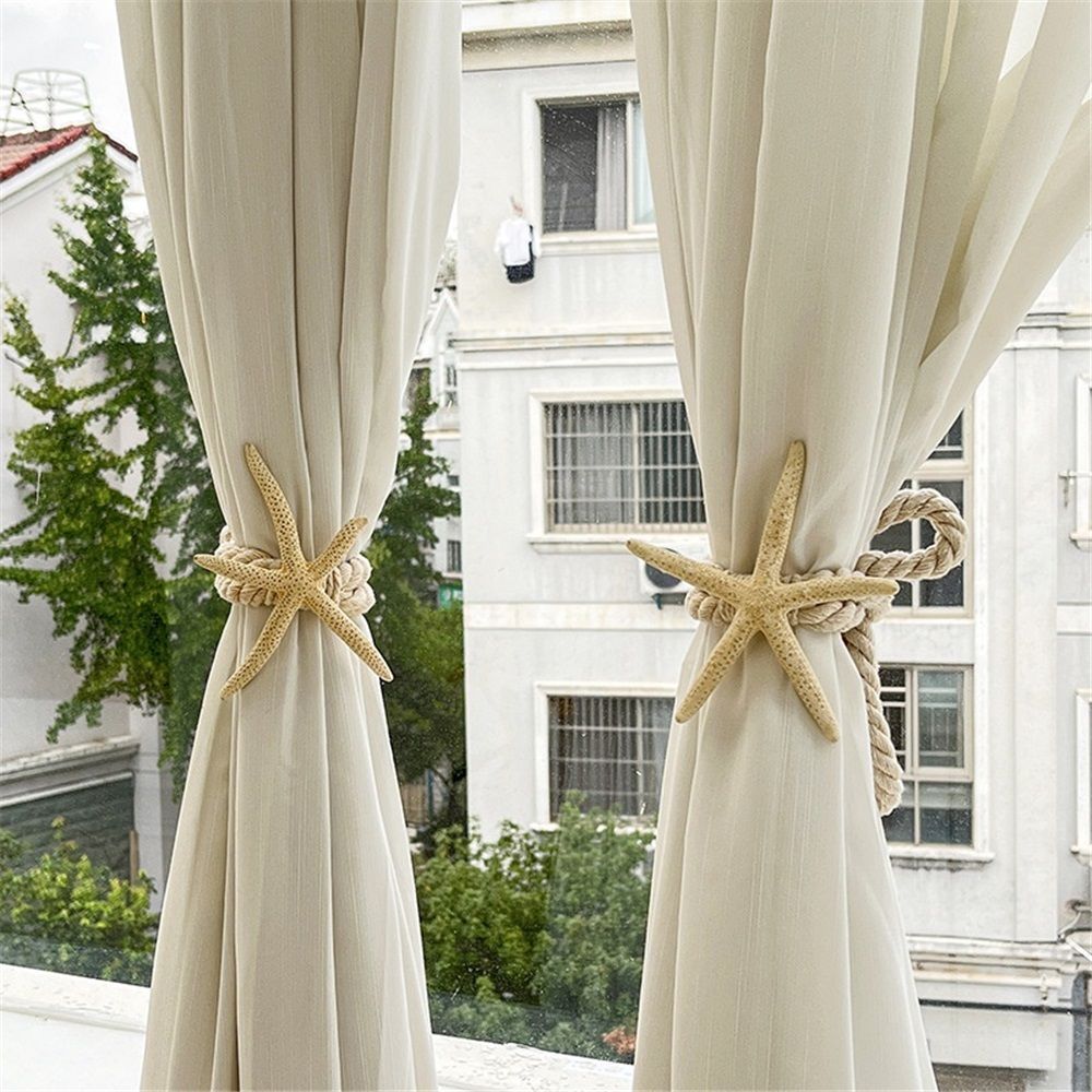 2 Pieces Natural Starfish Curtain Tiebacks Rope Drape Cotton Tie Band Drapery Holdbacks Room Décor for Indoor/Outdoor