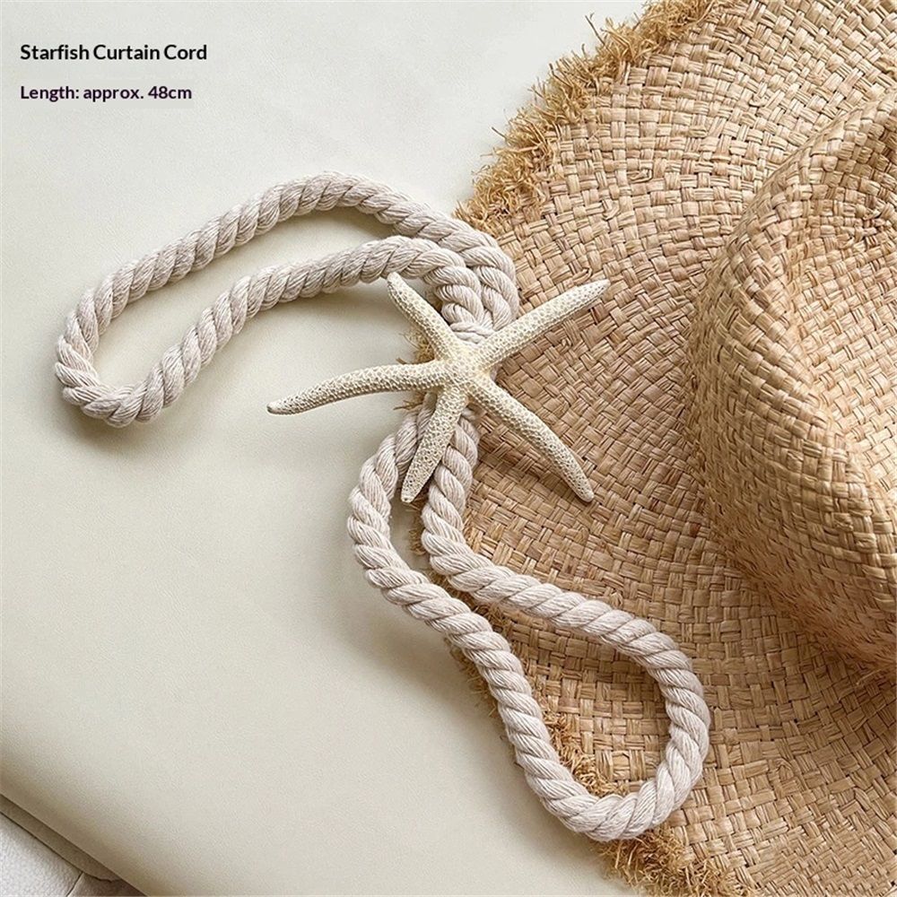 2 Pieces Natural Starfish Curtain Tiebacks Rope Drape Cotton Tie Band Drapery Holdbacks Room Décor for Indoor/Outdoor