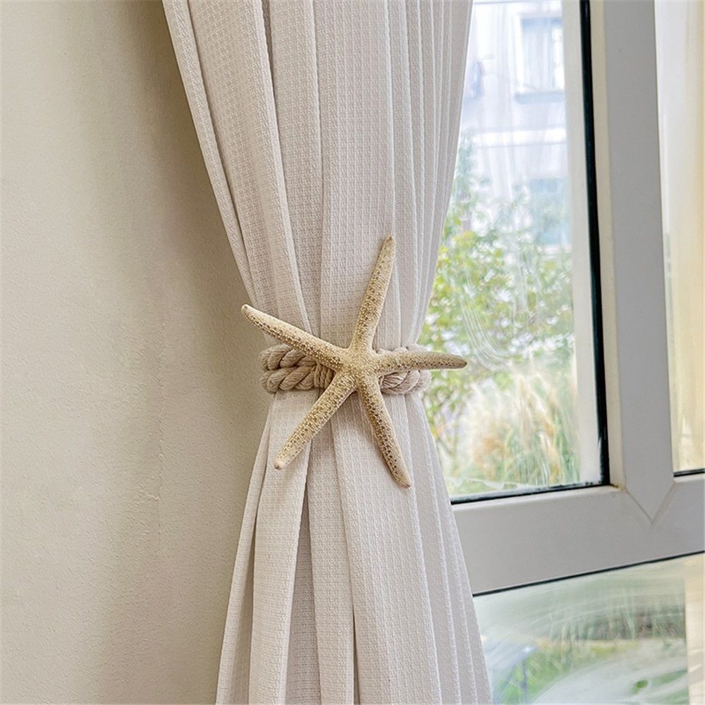2 Pieces Natural Starfish Curtain Tiebacks Rope Drape Cotton Tie Band Drapery Holdbacks Room Décor for Indoor/Outdoor