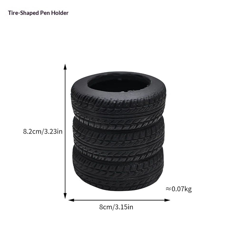 Tire Shaped Pen Holder for Desk, Novelty Office Decor, Tabletop Pencil Holder, Black Pen Organizer with Base, car enthusiasts Mechanic Present