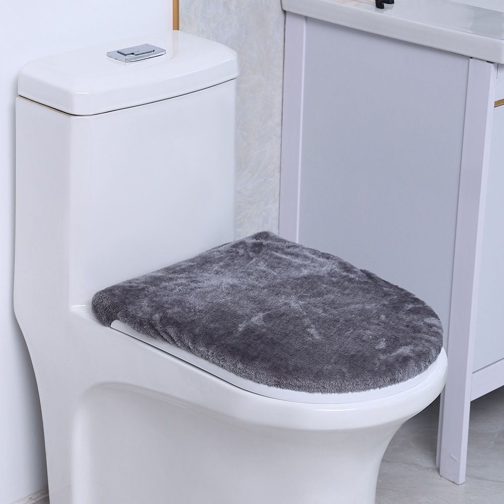 Toilet Lid Cover – velvet, dark gray, Soft & Absorbent, Non-Slip, Machine Washable Bathroom Lid Cover Mat