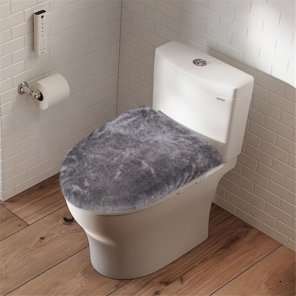 Toilet Lid Cover – velvet, dark gray, Soft & Absorbent, Non-Slip, Machine Washable Bathroom Lid Cover Mat