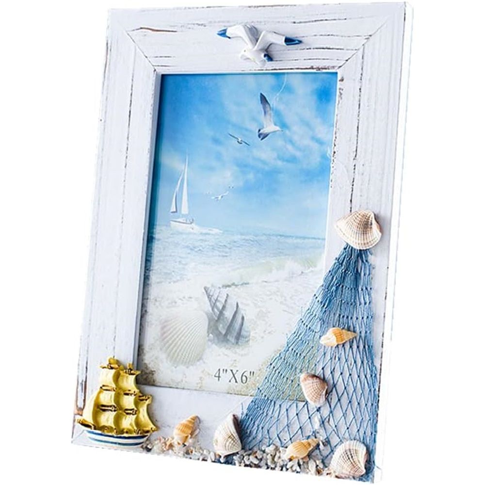 2 pack Desktop Wooden Photo Frame Picture Frames DIY, in Mediterranean For Nautical Beach Themed Home Coffee Shop Decoration(4x6 Inch)
