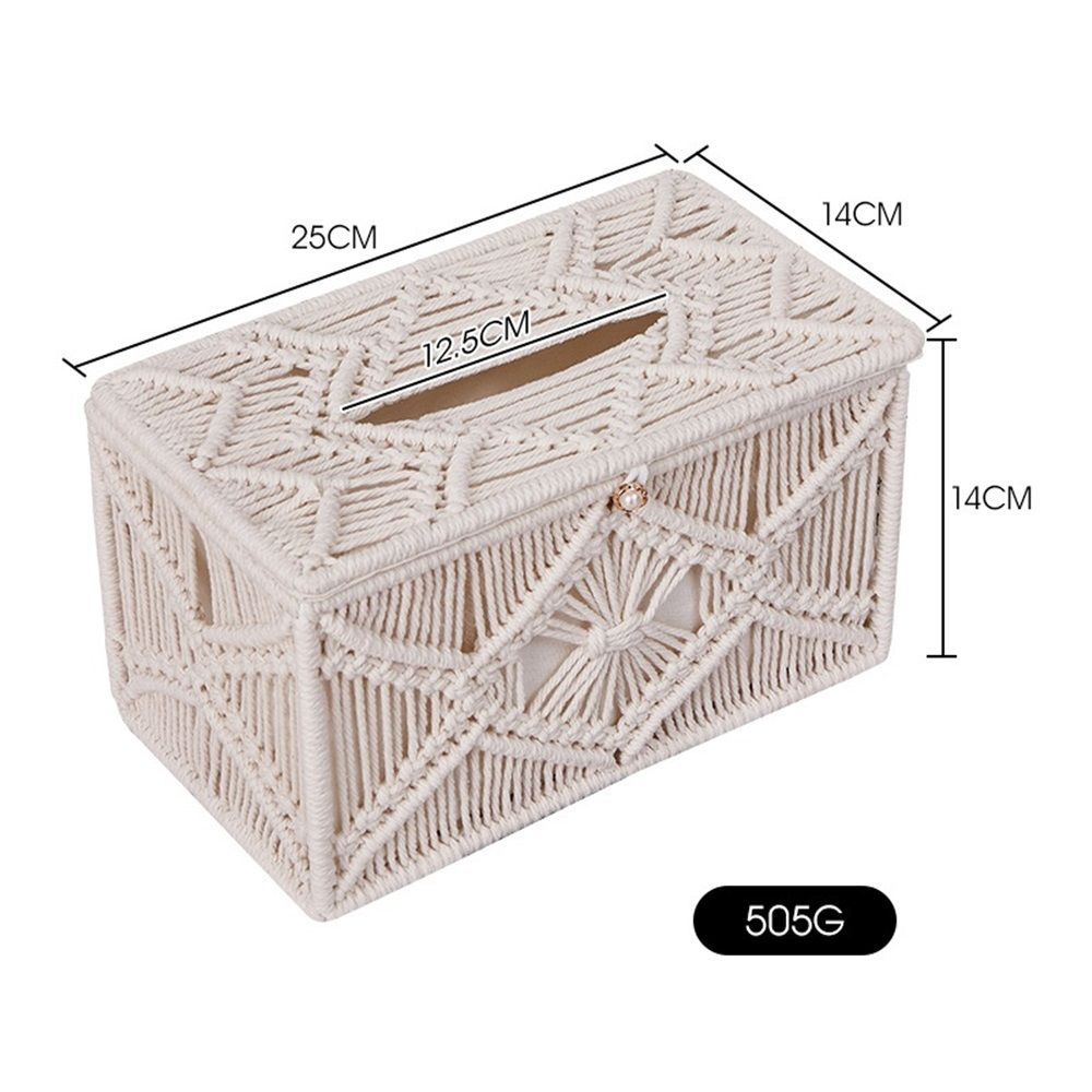Handmade Tissue Box Cover Rectangle Decorative Boho Tissue Holder Cotton Rope Woven Napkin Facial Paper Organizer Bohemian Desk Storage Container (Ivory)