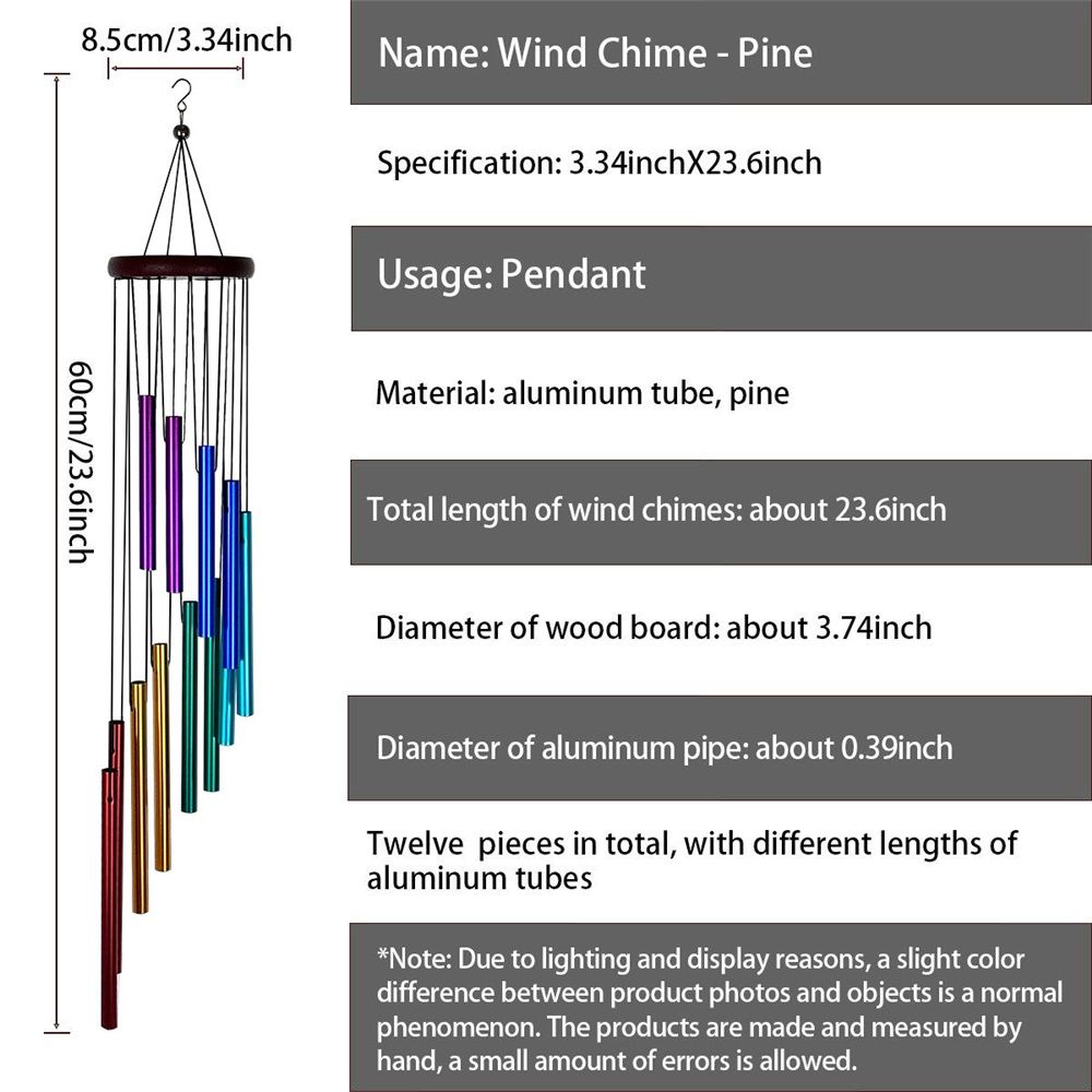 2 pack Outdoor Colorful Wind Chimes for Outside with 12 Aluminum Tubes for Garden Patio Balcony and Home Decor
