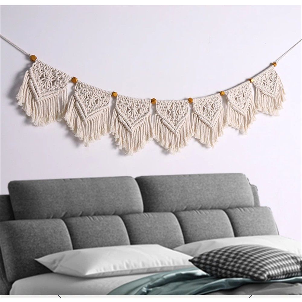 Wall Hanging Fringe Banner - Boho Chic Bohemian Decor - Apartment Dorm Living Room Bedroom Decorative Art, 7 Flags