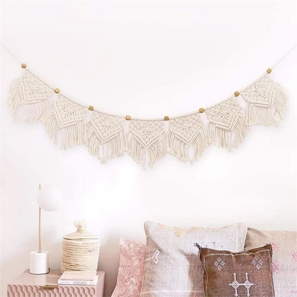 Wall Hanging Fringe Banner - Boho Chic Bohemian Decor - Apartment Dorm Living Room Bedroom Decorative Art, 7 Flags