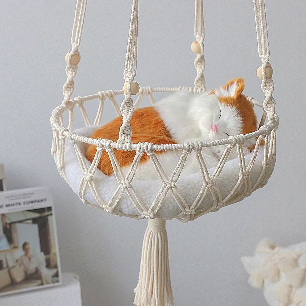 Cat Hammock Bed,Handwoven Hanging Cat Bed with Hanging Kit for Indoor Outdoor Home Decor Ceiling Catio Swing for Playing Sleeping Climbing and Lounging(30*100cm)
