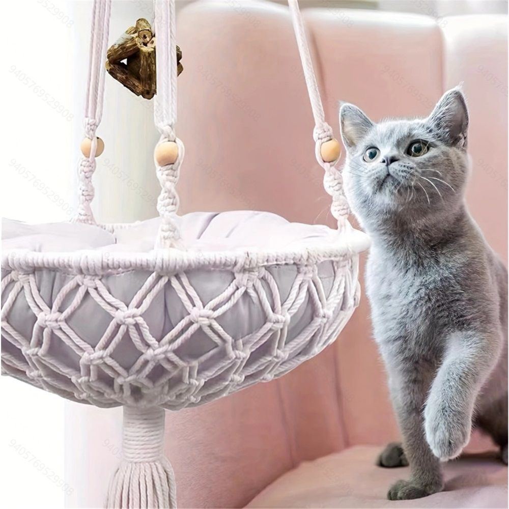 Cat Hammock Bed,Handwoven Hanging Cat Bed with Hanging Kit for Indoor Outdoor Home Decor Ceiling Catio Swing for Playing Sleeping Climbing and Lounging(30*100cm)