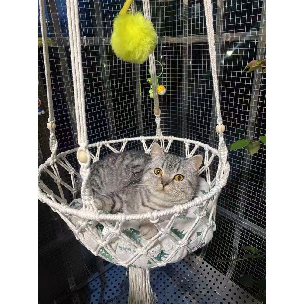 Cat Hammock Bed,Handwoven Hanging Cat Bed with Hanging Kit for Indoor Outdoor Home Decor Ceiling Catio Swing for Playing Sleeping Climbing and Lounging(30*100cm)