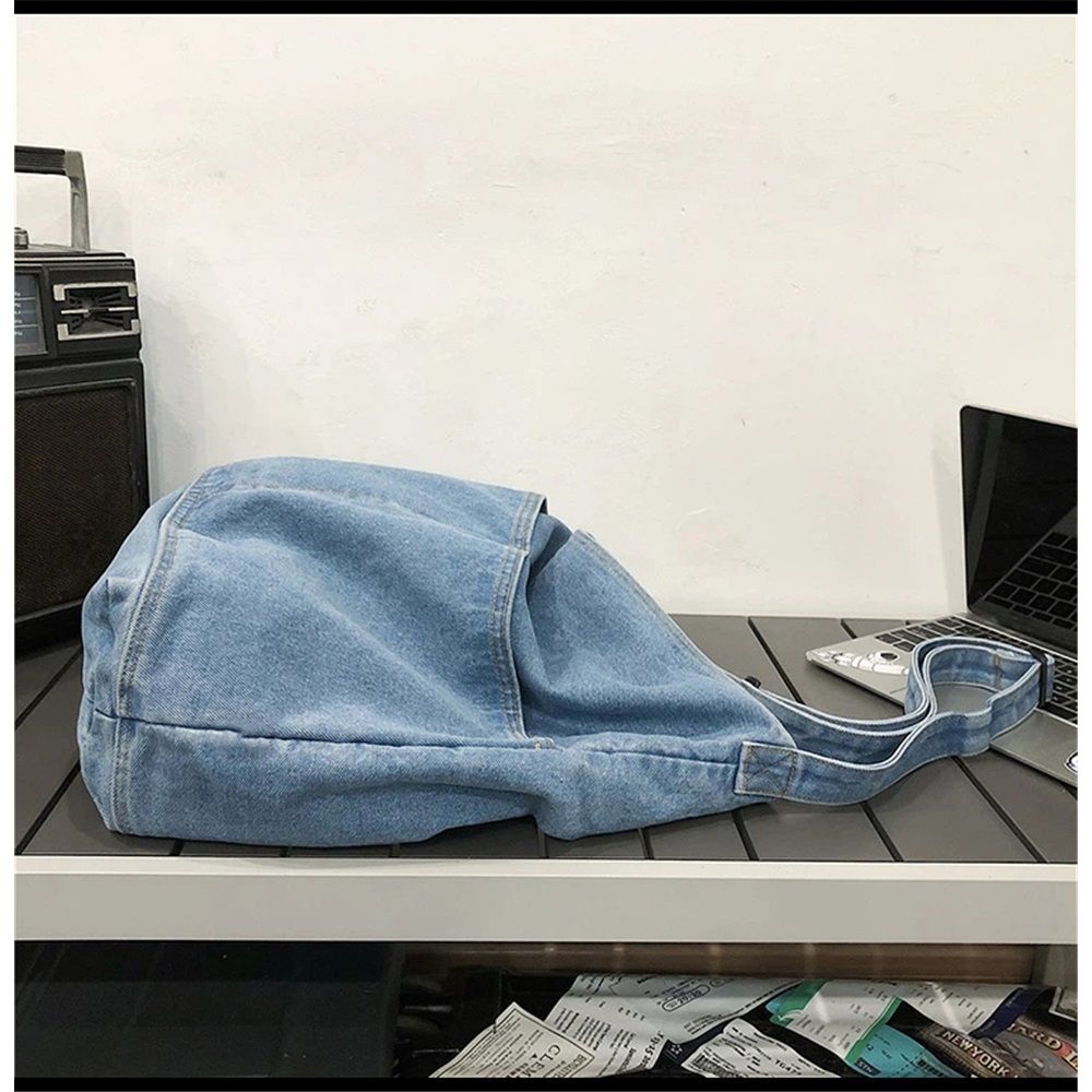 Denim Shoulder Bag Casual Tote Bag Large Handbag Jean Purse for Women,Casual Retro Aesthetic Crossbody Bag Handbag