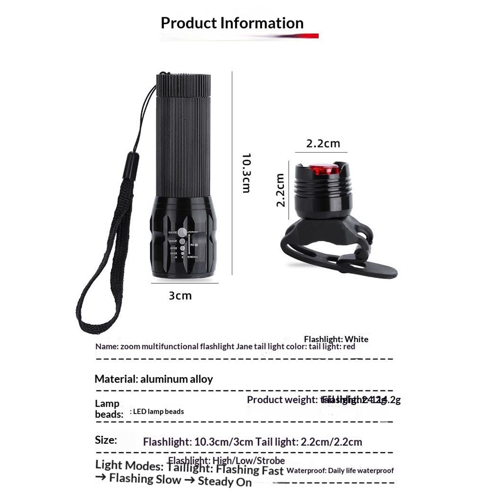 2 Packs Bike Light Set Super Bright Focus Adjustable Front Headlight and Rear LED Mountain Bicycle Light, Mount Included（Battery not included）